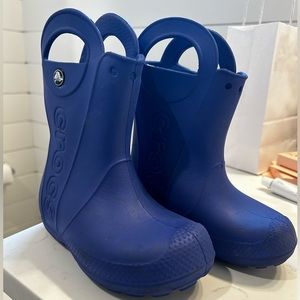Blue crocs rain boots
